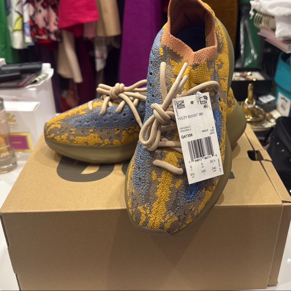 Yeezy Blue and Orange Sneakers with Bold Style